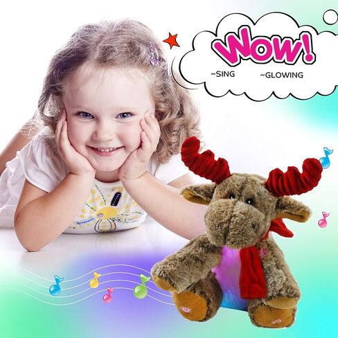 BSTAOFY LED Musical Reindeer Christmas Stuffed Animal Creative Singing Elk Soft Plush Toy Night Light Up Colorful Cute Elk Plush Soft Lovely Toy Bedtime Doll Birthday Gifts, 12'' in Kuwait