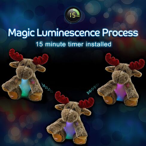BSTAOFY LED Musical Reindeer Christmas Stuffed Animal Creative Singing Elk Soft Plush Toy Night Light Up Colorful Cute Elk Plush Soft Lovely Toy Bedtime Doll Birthday Gifts, 12'' in Kuwait