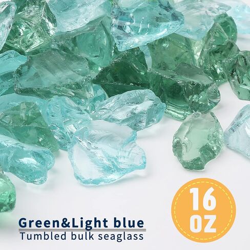 Giftvest Clear Glass Filler - 16oz Clear Block Seaglass, Green Vase Filler - Versatile Craft Supply, DIY Art Projects - Ideal for Home Decor, Weddings, and Aquariums (Green & Light Blue) in Kuwait