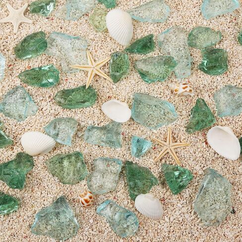 Giftvest Clear Glass Filler - 16oz Clear Block Seaglass, Green Vase Filler - Versatile Craft Supply, DIY Art Projects - Ideal for Home Decor, Weddings, and Aquariums (Green & Light Blue) in Kuwait