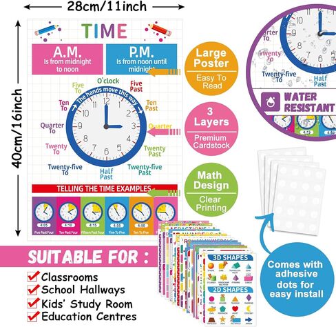 gisgfim 16 Colorful Math Posters for Elementary School Kids Math Educational Learning Posters Classroom Wall Decor Includes Multiplication Division Addition Subtraction Fractions Decimals Math Charts in Saudi Arabia