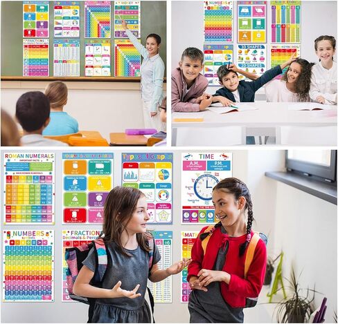gisgfim 16 Colorful Math Posters for Elementary School Kids Math Educational Learning Posters Classroom Wall Decor Includes Multiplication Division Addition Subtraction Fractions Decimals Math Charts in Saudi Arabia