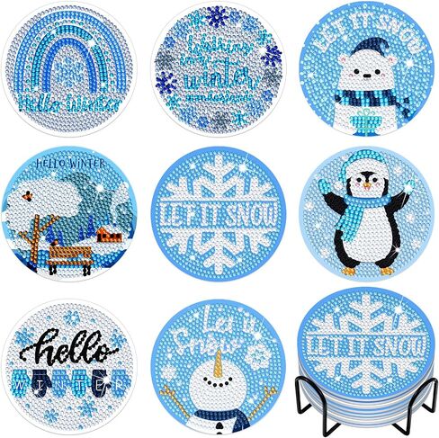 8 Pcs Diamond Painting Coasters DIY Christmas Coasters Diamond Art Coasters Snowflake Diamond Painting Kits Christmas Theme Coasters for Beginner Adults Kids Table Home Dining Decor Crafts Supplies in Saudi Arabia