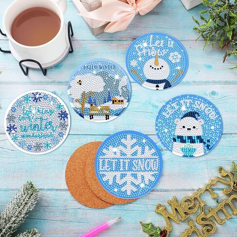 8 Pcs Diamond Painting Coasters DIY Christmas Coasters Diamond Art Coasters Snowflake Diamond Painting Kits Christmas Theme Coasters for Beginner Adults Kids Table Home Dining Decor Crafts Supplies in Saudi Arabia