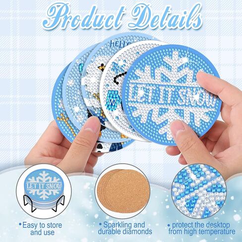 8 Pcs Diamond Painting Coasters DIY Christmas Coasters Diamond Art Coasters Snowflake Diamond Painting Kits Christmas Theme Coasters for Beginner Adults Kids Table Home Dining Decor Crafts Supplies in Saudi Arabia