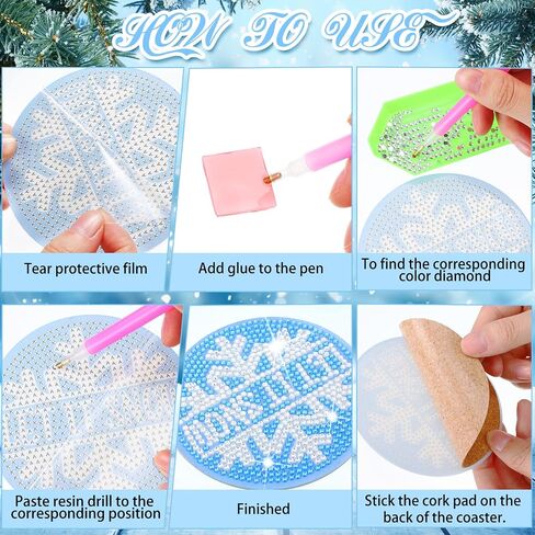 8 Pcs Diamond Painting Coasters DIY Christmas Coasters Diamond Art Coasters Snowflake Diamond Painting Kits Christmas Theme Coasters for Beginner Adults Kids Table Home Dining Decor Crafts Supplies in Saudi Arabia