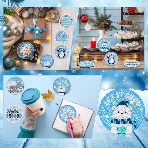 8 Pcs Diamond Painting Coasters DIY Christmas Coasters Diamond Art Coasters Snowflake Diamond Painting Kits Christmas Theme Coasters for Beginner Adults Kids Table Home Dining Decor Crafts Supplies in Saudi Arabia
