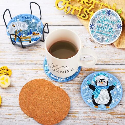 8 Pcs Diamond Painting Coasters DIY Christmas Coasters Diamond Art Coasters Snowflake Diamond Painting Kits Christmas Theme Coasters for Beginner Adults Kids Table Home Dining Decor Crafts Supplies in Saudi Arabia