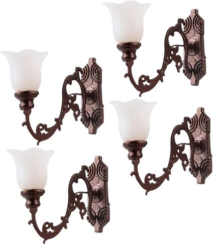 4Pcs Miniature Wall Lights Vintage Luminous Lamps for Sand Table Decor DIY Wall Lamp Models Tiny LED Wall Lamp for Dollhouse and Miniature Scenes in Kuwait