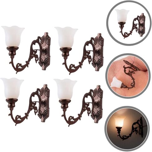 4Pcs Miniature Wall Lights Vintage Luminous Lamps for Sand Table Decor DIY Wall Lamp Models Tiny LED Wall Lamp for Dollhouse and Miniature Scenes in Kuwait