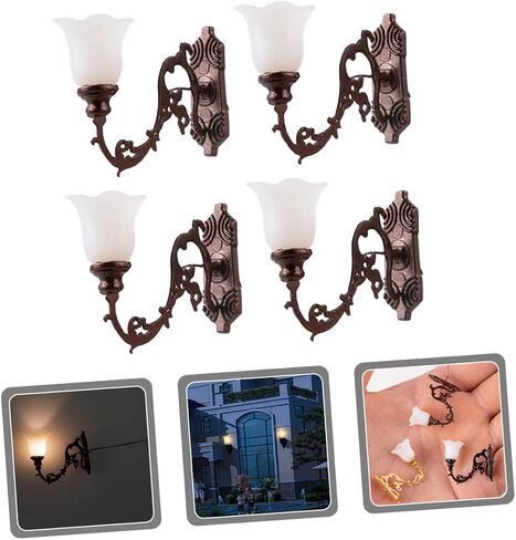 4Pcs Miniature Wall Lights Vintage Luminous Lamps for Sand Table Decor DIY Wall Lamp Models Tiny LED Wall Lamp for Dollhouse and Miniature Scenes in Kuwait