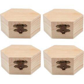 GORGECRAFT 2PCS Unfinished Wood Box Hexagon Wooden Storage Box with Hinged Lid and Front Clasp for DIY Easter Arts Hobbies Jewelry Box, 3.6 x 3.4 Inch in Kuwait
