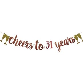 Cheers To 31 Years Banner,Pre-Strung, Rose Gold Paper Glitter Party Decorations For 31ST Wedding Anniversary 31 Years Old 31ST Birthday Party Supplies Letters Rose Gold ZHAOFEIHN in Saudi Arabia