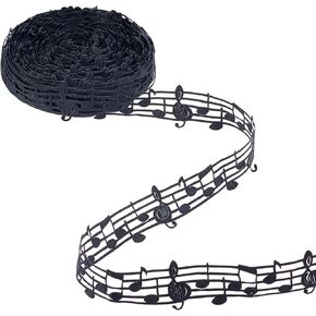 PH PandaHall 10 Yards 1-1/8 Inch Music Note Ribbon Black Phonogram Hollow Polyester Ribbon Cut Out Clothing Trim Accessories for Scrapbooking Gift Wrapping Sewing Music Birthday Party Decoration