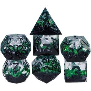 مجموعة النرد DND الحادة المتوهجة في الربيع الداكن مع صندوق النرد الجلدي | للأبراج المحصنة والتنينات، D&D، الحافة الحادة، نرد الراتنج متعدد السطوح D20، هدايا الزنزانات والتنينات، الملحقات in Kuwait