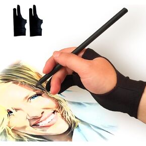 picoggo Drawing Glove, 3-Layer Palm Rejection Digital Art Glove for Graphic Tablet, Artist Gloves with Two Fingers for iPad, Paper Sketching, Smudge Guard (2 PCS, Lager)