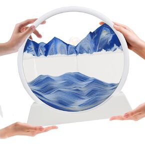 FD-PFD Moving Sand Art Picture Round Glass Liquid 3D Deep Sea Sand Art/Painting Artistic Sandscape Home and Office Desktop Decoration (Black, 12 Inches)