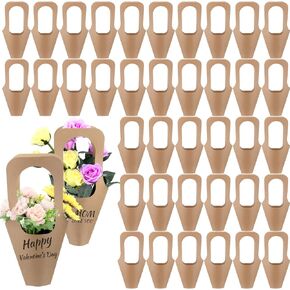 Jeyiour 40 Pcs Kraft Paper Flowers Gift Bags Bouquet with Handle Flower Wrapping Paper Bouquet Kraft Floral Bags Cone Flower Sleeves for Packaging Wedding Graduation Party(Black)