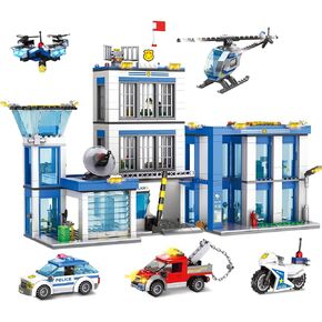 City Police Station Building Blocks Sets, City Police Prison Kits with Police Car, Helicopter Motorcycle, Trailer and Drone, Toy Building Kit Gift for Kids Boys Ages 6-12 (1001 Pieces)