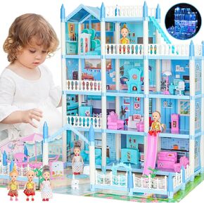 بيت الدمى المكون من 4 قصص من 7 إلى 8 سنوات، بيت الدمى الحلم مع ملحقات الأثاث، 3 دمى، أضواء، بيوت الدمى للأطفال الصغار من عمر 4 إلى 5 سنوات للفتيات والأولاد الذين يتظاهرون كوخ هدية للأطفال بعمر 3 سنوات فما فوق in Kuwait