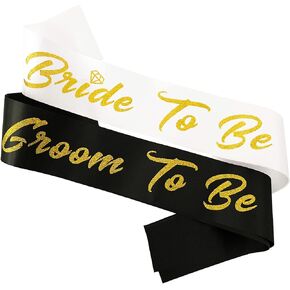 Bride and Groom to Be Sash Set, Black and Hot Pink Satin Soft Sashes with Silver Glitter Letter for Bridal Shower Engagement Bachelorette Party Decorations Supplies