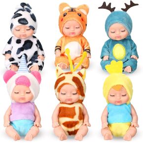 6 Pcs 4 Inch Mini Reborn Baby Dolls Lifelike Realistic Baby Doll Handmade Mini Dolls with Animal Clothes for Girls Boys Toddlers Kids Birthday Gifts in Saudi Arabia