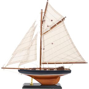 NAUTIMALL 16" Wooden Sailboat Decor Classic Columbia America's Cup Ship Model Nautical Yacht Gift for Son (SB28-BlueWhite) in Kuwait