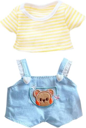 Ninnyyhouse 20 سم ملابس دمية بلوشي الدب وزرة تي شيرت مخطط ملابس دمية Kpop (أصفر) in Kuwait