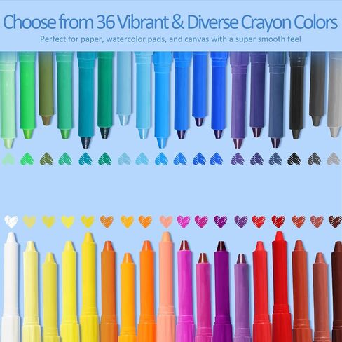 Colorful 36 Colors Crayons for Kids - Non Toxic Washable Twistable Crayons for Children Coloring - Gel Crayon-Pastel-Watercolor Effect - Ideal for Paper in Kuwait