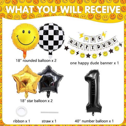 لافتة ون هابي دود ومجموعة بالونات رقم 1 مقاس 40 انش، لعيد الميلاد الاول ووجه مبتسم وزينة حفلات اعياد الميلاد وخلفيات لوازم الحفلات in Kuwait