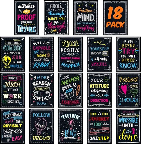 Yoklili 18 Pack Motivational Posters for Classroom Office Decorations Inspirational Quote Wall Art for Students Teachers, 11 x 17 In. in Kuwait