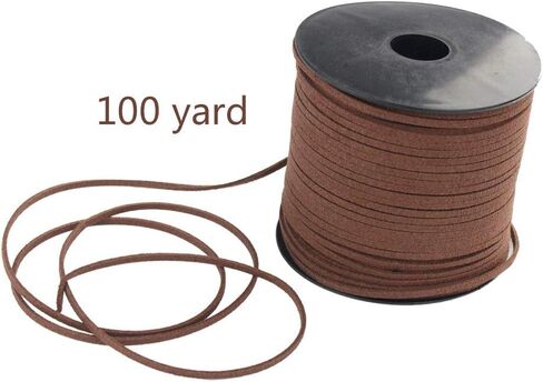 Wobe 100 ياردة سلك من الجلد السويدي، سلك جلدي 2.6 مم × 1.5 مم من جلد الغزال من الدانتيل الصناعي مع بكرة ملفوفة لقلادة السوار والخرز DIY خيط الحرف اليدوية (القهوة) in Kuwait
