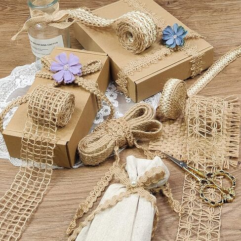 10 ياردات 17 مم/0.66 بوصة واسعة من أشرطة الجوت، أشرطة الدانتيل الحرفية الشريط صافي DIY الخياطة الحرفية الهدايا التفاف حفلة عطلة وديكور الزفاف ريفي (طبيعي/09 #) in Kuwait