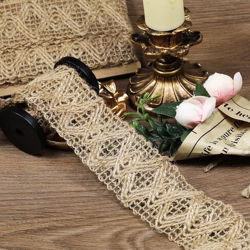 10 ياردات 17 مم/0.66 بوصة واسعة من أشرطة الجوت، أشرطة الدانتيل الحرفية الشريط صافي DIY الخياطة الحرفية الهدايا التفاف حفلة عطلة وديكور الزفاف ريفي (طبيعي/09 #) in Kuwait