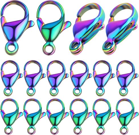 30 Pieces Rainbow Color Lobster Claw Clasps Stainless Steel Necklace Lobster Clasp Fastener Hook Clasps for DIY Bracelet Jewelry Making Findings, 12 x 7 mm in Kuwait