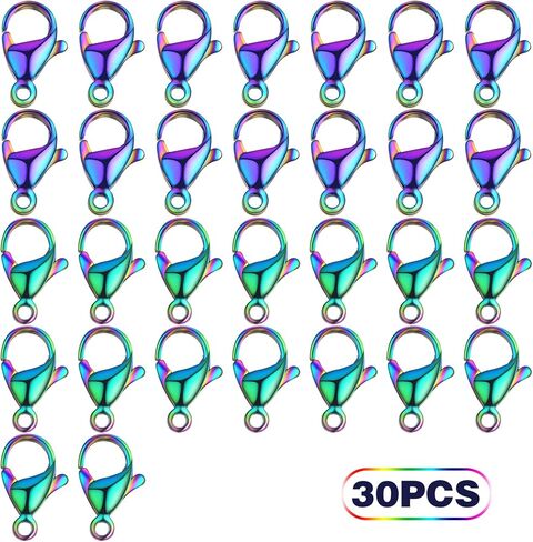 30 Pieces Rainbow Color Lobster Claw Clasps Stainless Steel Necklace Lobster Clasp Fastener Hook Clasps for DIY Bracelet Jewelry Making Findings, 12 x 7 mm in Kuwait