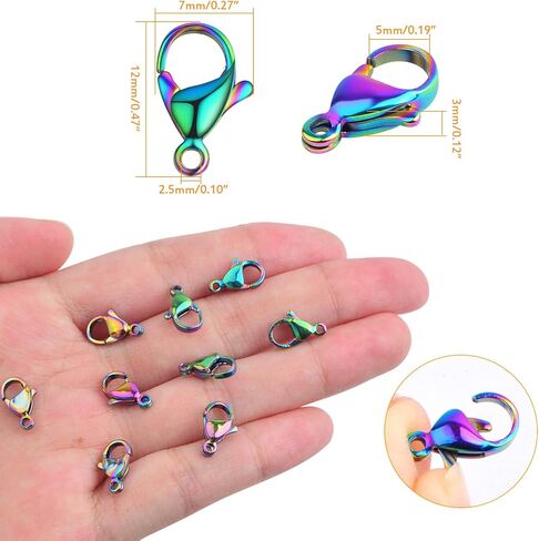 30 Pieces Rainbow Color Lobster Claw Clasps Stainless Steel Necklace Lobster Clasp Fastener Hook Clasps for DIY Bracelet Jewelry Making Findings, 12 x 7 mm in Kuwait