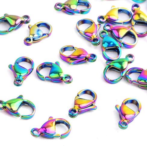 30 Pieces Rainbow Color Lobster Claw Clasps Stainless Steel Necklace Lobster Clasp Fastener Hook Clasps for DIY Bracelet Jewelry Making Findings, 12 x 7 mm in Kuwait