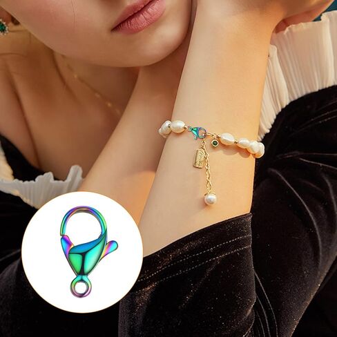 30 Pieces Rainbow Color Lobster Claw Clasps Stainless Steel Necklace Lobster Clasp Fastener Hook Clasps for DIY Bracelet Jewelry Making Findings, 12 x 7 mm in Kuwait