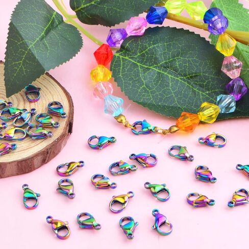 30 Pieces Rainbow Color Lobster Claw Clasps Stainless Steel Necklace Lobster Clasp Fastener Hook Clasps for DIY Bracelet Jewelry Making Findings, 12 x 7 mm in Kuwait