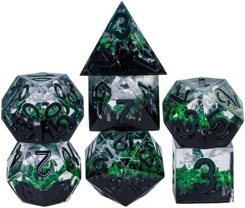 مجموعة النرد DND الحادة المتوهجة في الربيع الداكن مع صندوق النرد الجلدي | للأبراج المحصنة والتنينات، D&D، الحافة الحادة، نرد الراتنج متعدد السطوح D20، هدايا الزنزانات والتنينات، الملحقات in Kuwait