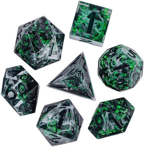 مجموعة النرد DND الحادة المتوهجة في الربيع الداكن مع صندوق النرد الجلدي | للأبراج المحصنة والتنينات، D&D، الحافة الحادة، نرد الراتنج متعدد السطوح D20، هدايا الزنزانات والتنينات، الملحقات in Kuwait