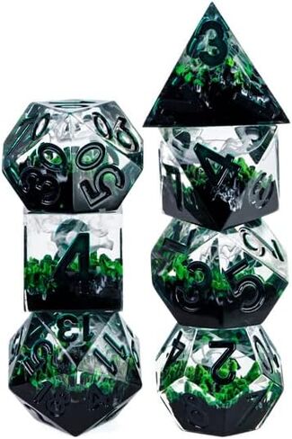 مجموعة النرد DND الحادة المتوهجة في الربيع الداكن مع صندوق النرد الجلدي | للأبراج المحصنة والتنينات، D&D، الحافة الحادة، نرد الراتنج متعدد السطوح D20، هدايا الزنزانات والتنينات، الملحقات in Kuwait