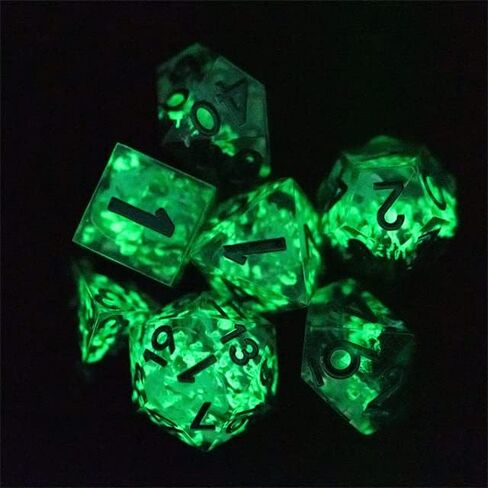 مجموعة النرد DND الحادة المتوهجة في الربيع الداكن مع صندوق النرد الجلدي | للأبراج المحصنة والتنينات، D&D، الحافة الحادة، نرد الراتنج متعدد السطوح D20، هدايا الزنزانات والتنينات، الملحقات in Kuwait