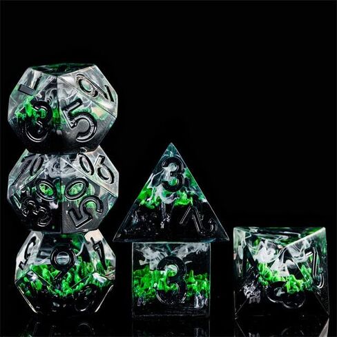 مجموعة النرد DND الحادة المتوهجة في الربيع الداكن مع صندوق النرد الجلدي | للأبراج المحصنة والتنينات، D&D، الحافة الحادة، نرد الراتنج متعدد السطوح D20، هدايا الزنزانات والتنينات، الملحقات in Kuwait