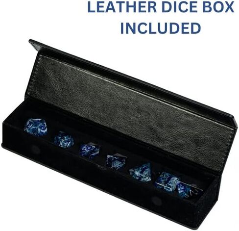 مجموعة النرد DND الحادة المتوهجة في الربيع الداكن مع صندوق النرد الجلدي | للأبراج المحصنة والتنينات، D&D، الحافة الحادة، نرد الراتنج متعدد السطوح D20، هدايا الزنزانات والتنينات، الملحقات in Kuwait