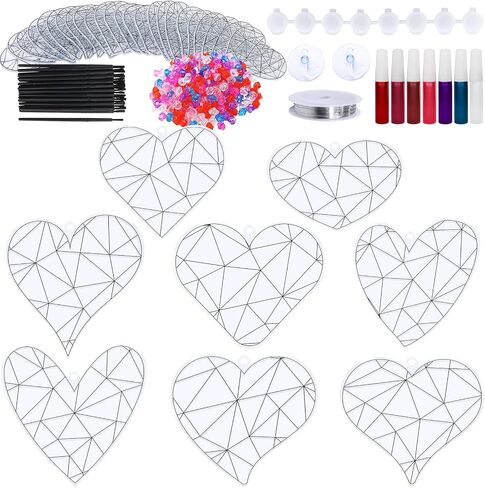 24 Sets Heart Suncatchers Ornaments Decoration DIY Window Paint Art Stickers Craft Kit Heart Sun Catchers for Kids Mother's Day Gift Valentine's Day Classroom Party Art Project Gift Favor in Saudi Arabia