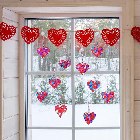 24 Sets Heart Suncatchers Ornaments Decoration DIY Window Paint Art Stickers Craft Kit Heart Sun Catchers for Kids Mother's Day Gift Valentine's Day Classroom Party Art Project Gift Favor in Saudi Arabia