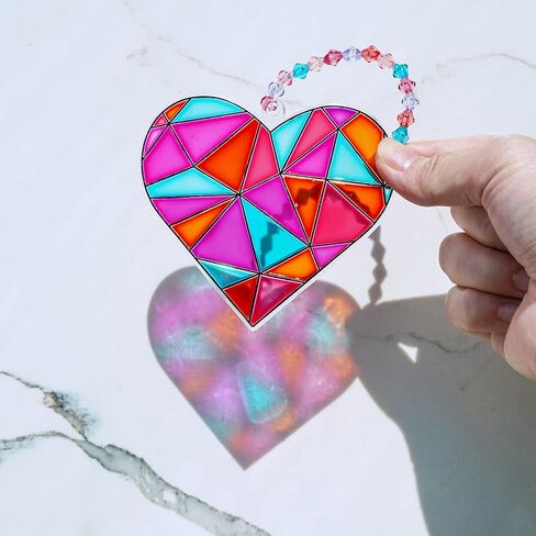 24 Sets Heart Suncatchers Ornaments Decoration DIY Window Paint Art Stickers Craft Kit Heart Sun Catchers for Kids Mother's Day Gift Valentine's Day Classroom Party Art Project Gift Favor in Saudi Arabia