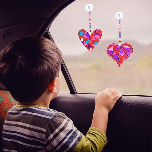 24 Sets Heart Suncatchers Ornaments Decoration DIY Window Paint Art Stickers Craft Kit Heart Sun Catchers for Kids Mother's Day Gift Valentine's Day Classroom Party Art Project Gift Favor in Saudi Arabia